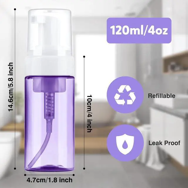 Alt view image 2 of 6 - D Dymoece Foam Pump Bottle 4oz Small Foaming Bottles Refillable | Empty Foaming Soap Dispenser Leak Proof for Shampoo, Hand Soap, Body Wash, Face Wash 120ml