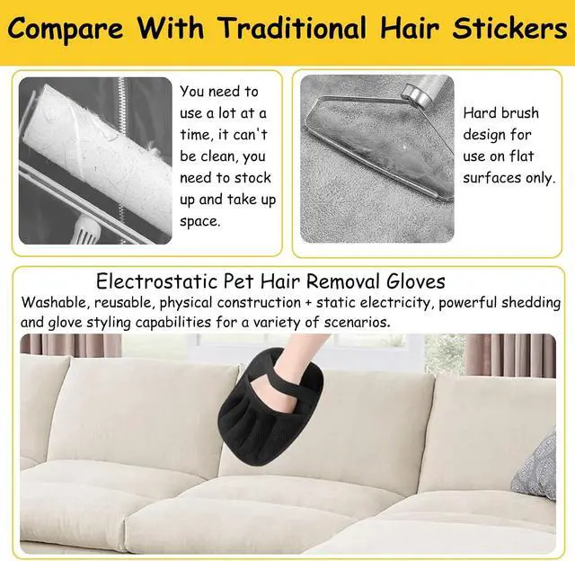 Alt view image 3 of 7 - Vingtank 2Pcs Pet Hair Remover Glove, 2025 Upgraded Pet Hair Remover Electrostatic Gloves Reusable Cat & Dog Hair Removal Tool for Couch, Furniture, Carpet, Car Seat