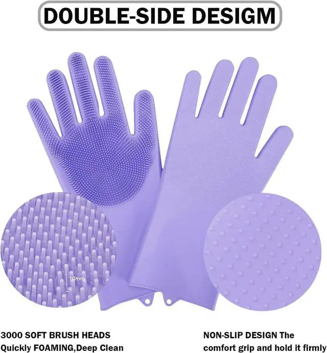 Alt view image 3 of 7 - Pet Grooming Gloves, Silicone Bath Massage Gloves, Wet & Dry Use for Cats Dogs (Purple) | Crafted from quality silicone, gets rid of loose hair easily, Soothes pets while bathing and regular brushing
