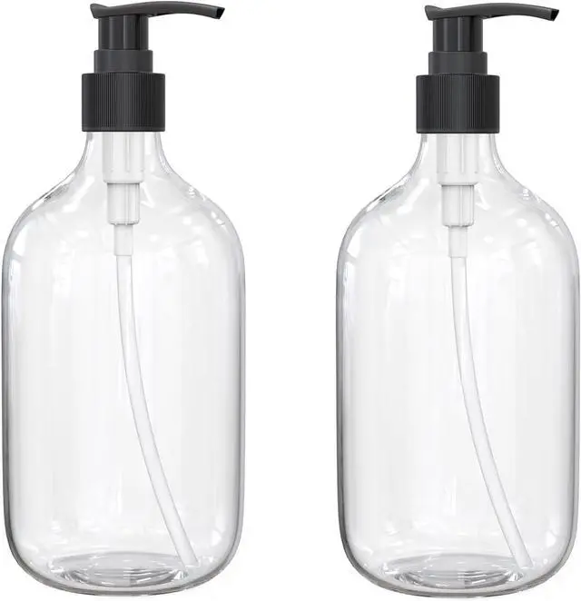 Main image of 10 Ounce Clear Plastic Pump Bottle Dispenser, Refillable Empty Bottle Container with Pump for Essential Oil Soap Lotion Shampoo, 2 Pcs | Refillable Empty Bottle Container with Pump