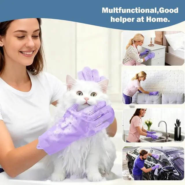 Alt view image 5 of 7 - Pet Grooming Gloves, Silicone Bath Massage Gloves, Wet & Dry Use for Cats Dogs (Purple) | Crafted from quality silicone, gets rid of loose hair easily, Soothes pets while bathing and regular brushing