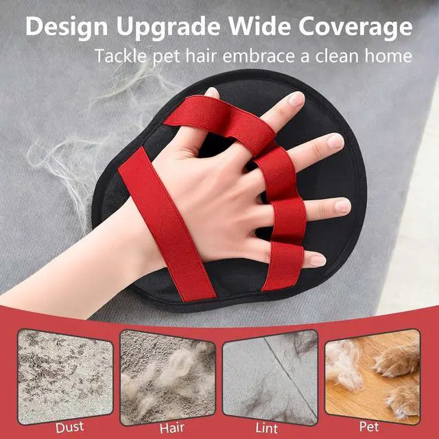 Alt view image 2 of 7 - Pet Hair Removal Glove for Dogs & Cats, Upgraded 5-Finger Design | Reusable Grooming Gloves, Washable Magic Brush Pet Hair Remover Tool for Couch, Carpet, Car Seats, Clothes, Furniture, Red