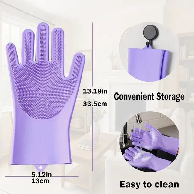 Alt view image 6 of 7 - Pet Grooming Gloves, Silicone Bath Massage Gloves, Wet & Dry Use for Cats Dogs (Purple) | Crafted from quality silicone, gets rid of loose hair easily, Soothes pets while bathing and regular brushing