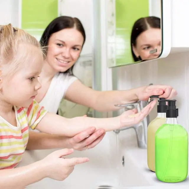 Alt view image 5 of 7 - 10 Ounce Clear Plastic Pump Bottle Dispenser, Refillable Empty Bottle Container with Pump for Essential Oil Soap Lotion Shampoo, 2 Pcs | Refillable Empty Bottle Container with Pump