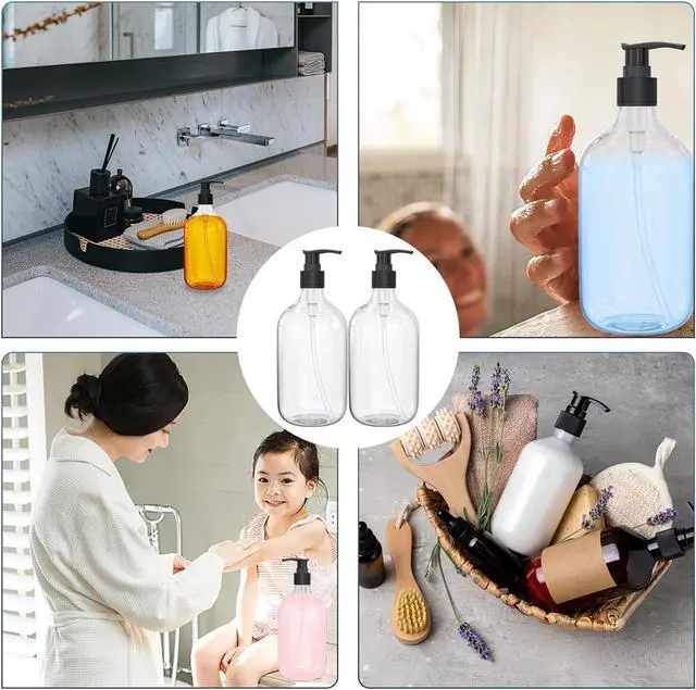 Alt view image 6 of 7 - 10 Ounce Clear Plastic Pump Bottle Dispenser, Refillable Empty Bottle Container with Pump for Essential Oil Soap Lotion Shampoo, 2 Pcs | Refillable Empty Bottle Container with Pump