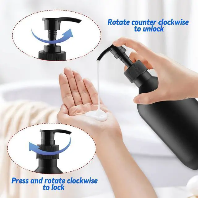 Alt view image 4 of 6 - BOSMOIW 3 Pieces 500ML/17OZ Black Matte PET Soap Dispenser,Plastic Shampoo Pump Bottle,Empty Hand Soap Containers,Bathroom Countertop Pump Dispensers for Shampoo,Conditioner,Shower Gel,Massage Oil