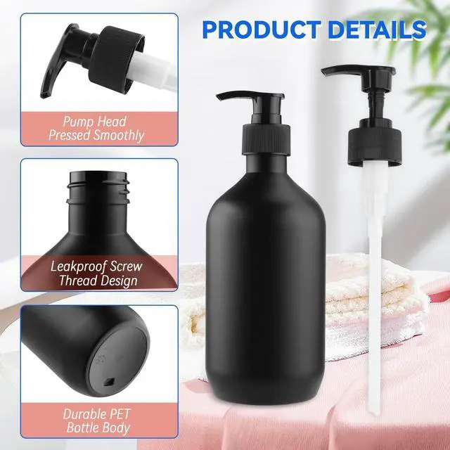 Alt view image 3 of 6 - BOSMOIW 3 Pieces 500ML/17OZ Black Matte PET Soap Dispenser,Plastic Shampoo Pump Bottle,Empty Hand Soap Containers,Bathroom Countertop Pump Dispensers for Shampoo,Conditioner,Shower Gel,Massage Oil