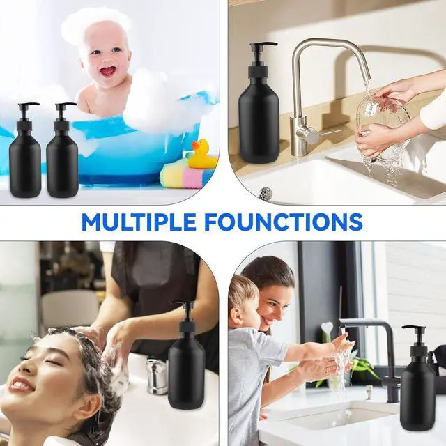 Alt view image 5 of 6 - BOSMOIW 3 Pieces 500ML/17OZ Black Matte PET Soap Dispenser,Plastic Shampoo Pump Bottle,Empty Hand Soap Containers,Bathroom Countertop Pump Dispensers for Shampoo,Conditioner,Shower Gel,Massage Oil