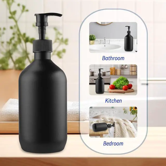 Alt view image 6 of 6 - BOSMOIW 3 Pieces 500ML/17OZ Black Matte PET Soap Dispenser,Plastic Shampoo Pump Bottle,Empty Hand Soap Containers,Bathroom Countertop Pump Dispensers for Shampoo,Conditioner,Shower Gel,Massage Oil