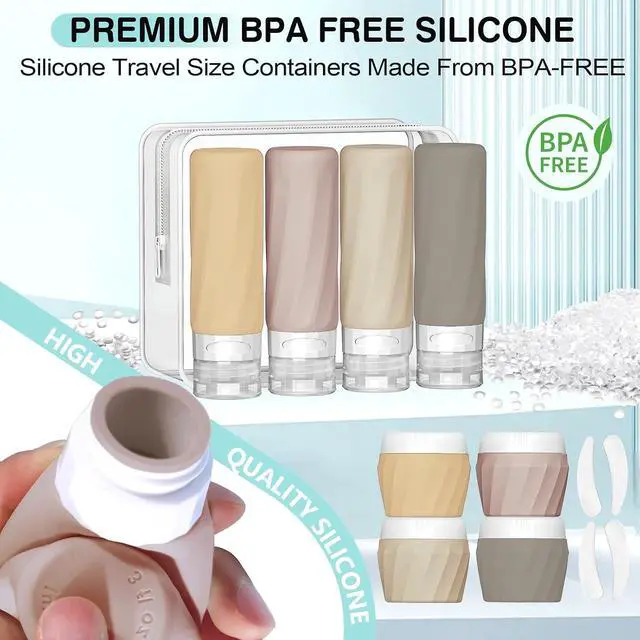 Alt view image 3 of 7 - 14pack Travel Bottles for Toiletries, TSA Approved Travel Size Toiletries Containers Set, Premium Silicone Leak Proof Refillable Squeezable & Creams jars Accessories Kit W/Clear Bag (Apricot)