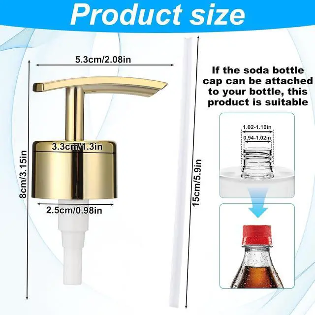Alt view image 2 of 7 - 2 Pack Gold Soap Dispenser Pump Replacement Top Dispenser Pumps Liquid Hand Soap Dispensers Refill Dispensers Soaps Pumps Replacement for Regular Lotion Hand Dish Soaps Glass Mouth Bottles
