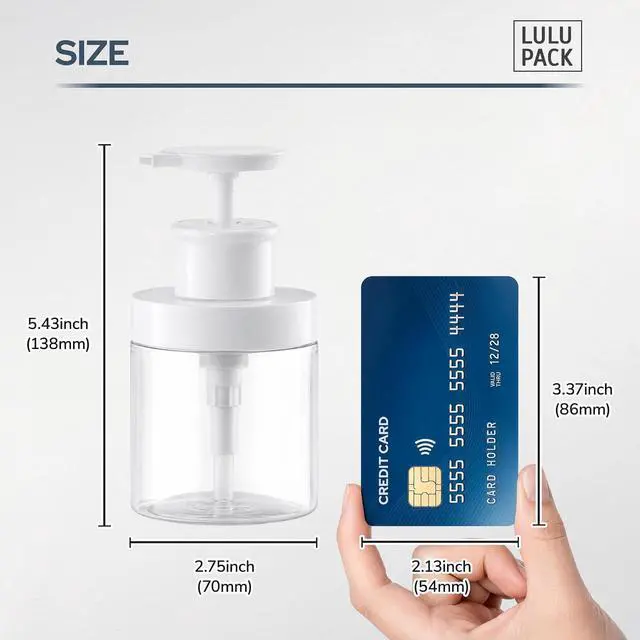 Alt view image 2 of 7 - Lulupack 8oz Wide Mouth Pump Bottle, Small Dispenser for Soap & Lotion 2PCS | Plastic empty bottle for shower, refillable jar for shampoo, conditioner, hand soap, body wash, bathroom container, clear