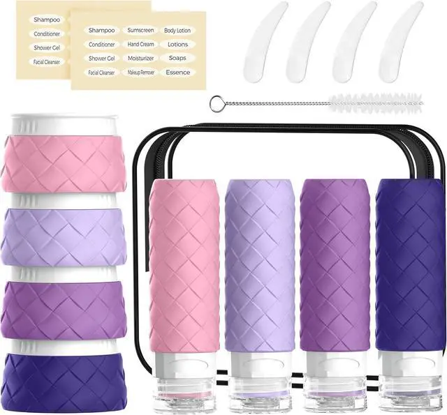 Main image of 16 Pack Travel Bottles for Toiletries, TSA Approved Travel Size Toiletries Containers Set, BPA-Free Silicone Leak Proof Refillable Bottles Stackable Creams Jars Accessories Kit W/Clear Bag(Purple)