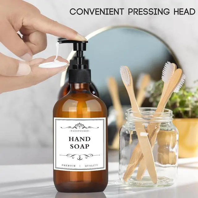 Alt view image 3 of 7 - 4 Pack 16.9 Oz Shampoo and Conditioner Hand Soap Dispenser Refillable Pump Bottles with Waterproof Labels (Amber)
