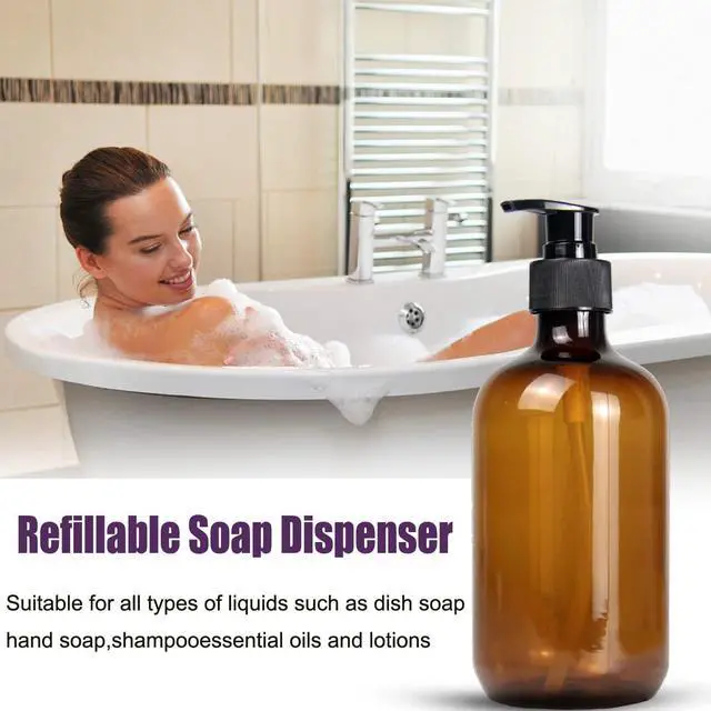 Alt view image 4 of 7 - 4 Pack 16.9 Oz Shampoo and Conditioner Hand Soap Dispenser Refillable Pump Bottles with Waterproof Labels (Amber)
