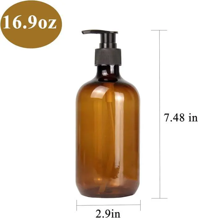 Alt view image 7 of 7 - 4 Pack 16.9 Oz Shampoo and Conditioner Hand Soap Dispenser Refillable Pump Bottles with Waterproof Labels (Amber)