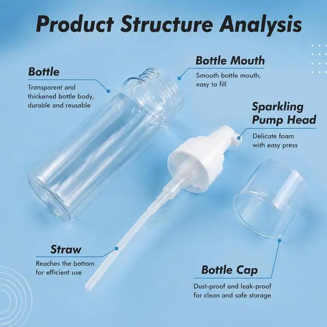 Alt view image 3 of 7 - Rayyl 3.5 OZ Foaming Dispenser Bottle Leak-Resistant - 3Pcs Transparent Empty Spray Pump Bottles Travel Portable Foam Bottlel Hand Soap Shampoo Travel Size Mousse & Cleaning Solutions