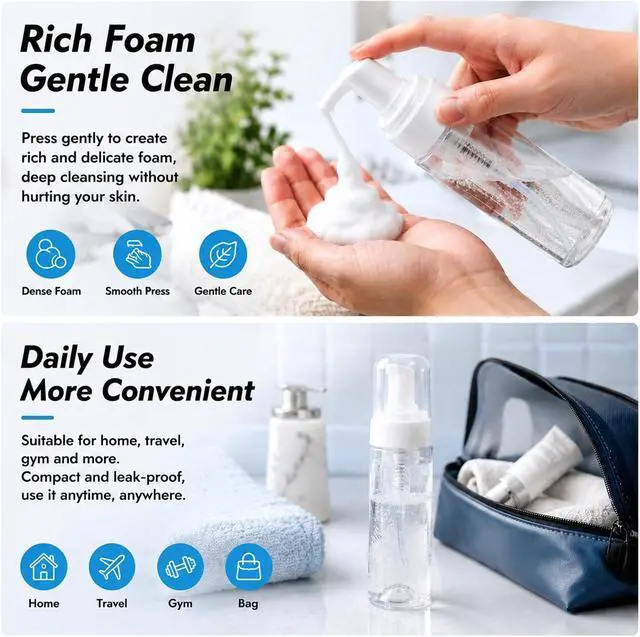 Alt view image 5 of 7 - Rayyl 3.5 OZ Foaming Dispenser Bottle Leak-Resistant - 3Pcs Transparent Empty Spray Pump Bottles Travel Portable Foam Bottlel Hand Soap Shampoo Travel Size Mousse & Cleaning Solutions