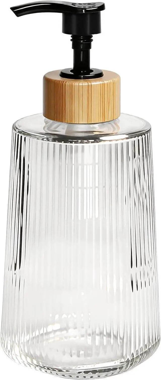 Main image of Glass Soap Dispenser, Thickened Glass Hand Soap Dispenser for Bathroom, Kitchen Dish Washing Liquid Bottles, Shampoo and Conditioner Bottles, Modern Farmhouse Style (Clear, Set of 1, 12oz)