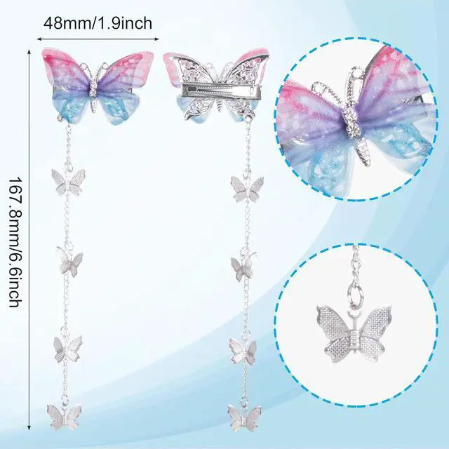 Alt view image 2 of 7 - PAGOW 8pcs Butterfly Hair Tassel Clips, Cute Alligator Barrettes | Decorative Butterfly Clips for Hair, Valentines Wedding Prom Birthday Hairpin Accessories for Women Girl-Blue Purple Pink