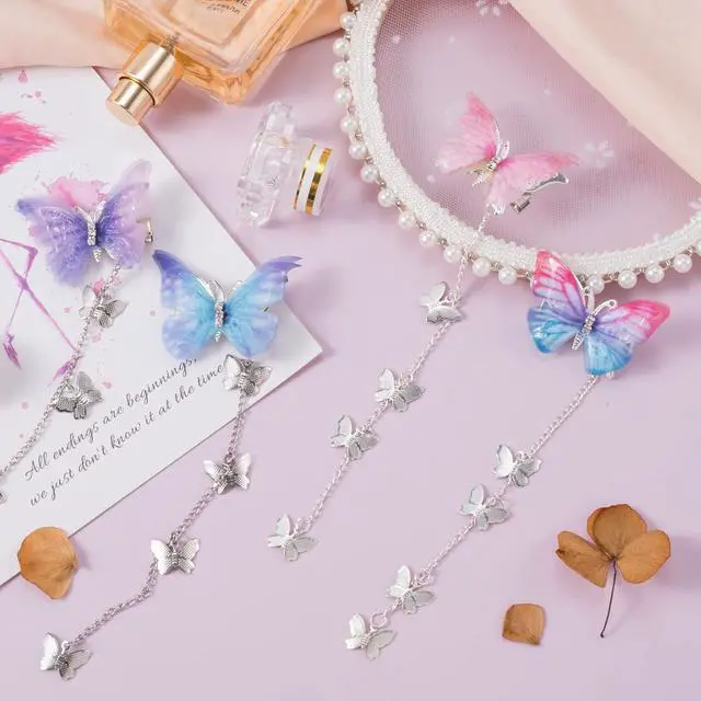Alt view image 7 of 7 - PAGOW 8pcs Butterfly Hair Tassel Clips, Cute Alligator Barrettes | Decorative Butterfly Clips for Hair, Valentines Wedding Prom Birthday Hairpin Accessories for Women Girl-Blue Purple Pink