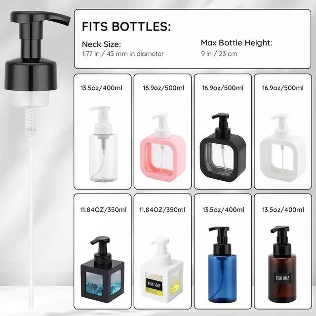 Alt view image 4 of 6 - Segbeauty 3pcs Black Foam Pump Replacement for Soap Dispenser, Bathroom Foaming Hand Soap Pump Replacement for Foamer Bottle, 42 Thread Size Kitchen Face Hand Wash Foaming Bottle Lid Reusable