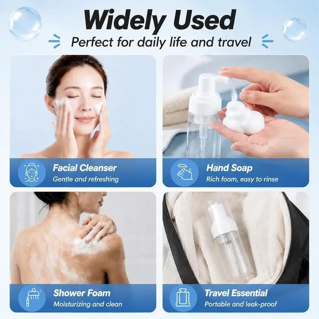 Alt view image 4 of 7 - Rayyl 3.5 OZ Foaming Dispenser Bottle Leak-Resistant - 3Pcs Transparent Empty Spray Pump Bottles Travel Portable Foam Bottlel Hand Soap Shampoo Travel Size Mousse & Cleaning Solutions