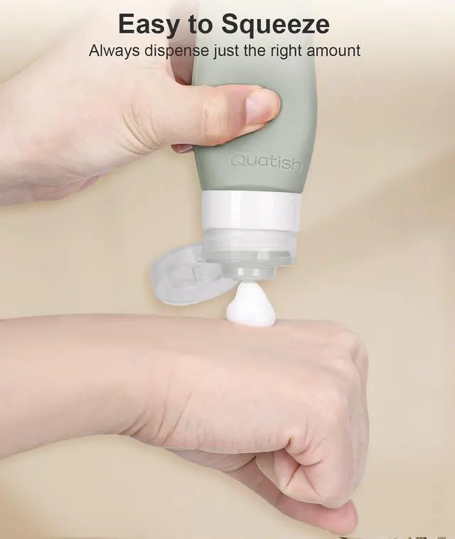 Alt view image 4 of 7 - Quatish Travel Bottles for Toiletries, Original Patented Leak Proof Travel Size Containers, 3 oz Tsa Approved Silicone Shampoo and Conditioner Bottles, 4 Pack, Morandi
