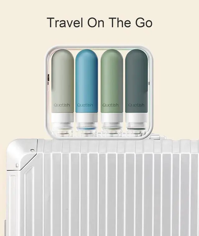 Alt view image 7 of 7 - Quatish Travel Bottles for Toiletries, Original Patented Leak Proof Travel Size Containers, 3 oz Tsa Approved Silicone Shampoo and Conditioner Bottles, 4 Pack, Morandi