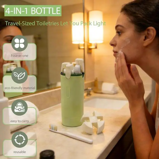 Alt view image 3 of 7 - 4 in 1 Travel Dispenser Bottle with Cleaning Brush,4 Pack 30ml Leak Proof Refillable Travel Size Toiletries Containers for Shampoo Conditioner,Portable Travel Bottles Set for Vacation Camping & Gym