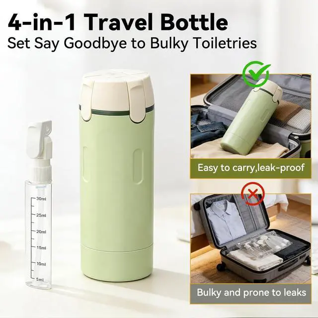 Alt view image 5 of 7 - 4 in 1 Travel Dispenser Bottle with Cleaning Brush,4 Pack 30ml Leak Proof Refillable Travel Size Toiletries Containers for Shampoo Conditioner,Portable Travel Bottles Set for Vacation Camping & Gym