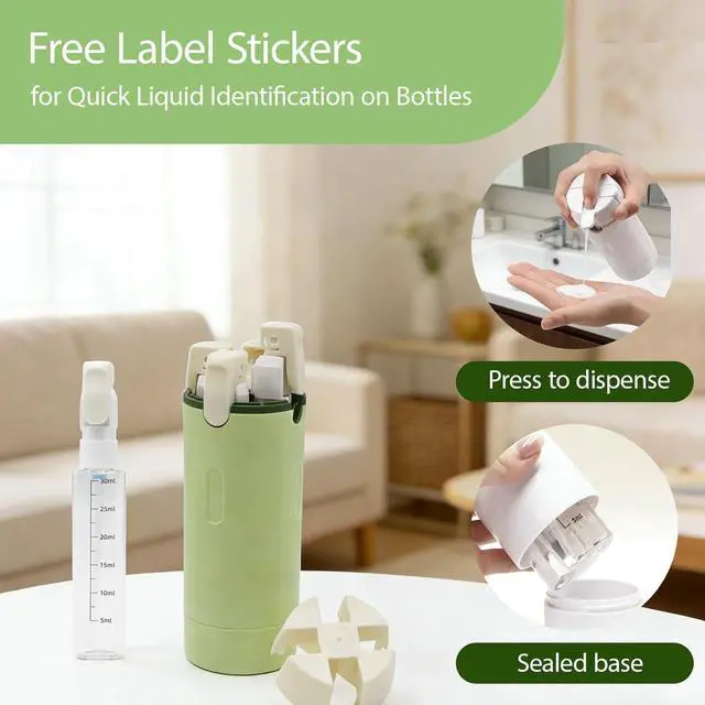 Alt view image 6 of 7 - 4 in 1 Travel Dispenser Bottle with Cleaning Brush,4 Pack 30ml Leak Proof Refillable Travel Size Toiletries Containers for Shampoo Conditioner,Portable Travel Bottles Set for Vacation Camping & Gym