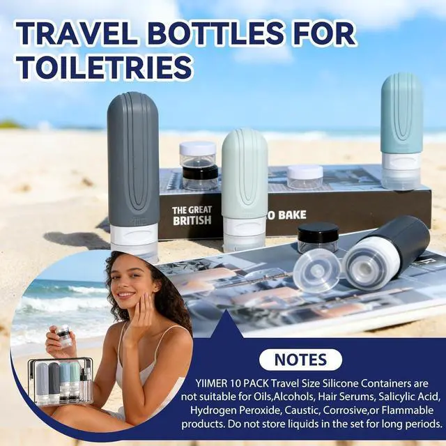 Alt view image 2 of 7 - Travel Bottles for Toiletries 10 Pack, TSA Approved Travel Size Toiletries Essentials Containers Set, Leak Proof Silicone Bottles Kit, Refillable Liquid & Creams Accessories (GRAY)