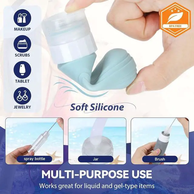 Alt view image 5 of 7 - Travel Bottles for Toiletries 10 Pack, TSA Approved Travel Size Toiletries Essentials Containers Set, Leak Proof Silicone Bottles Kit, Refillable Liquid & Creams Accessories (GRAY)