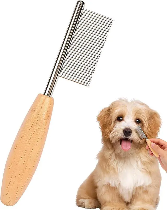 Main image of HOP Small Dog Comb with Wooden Handle Metal Dog Eye Comb 4.17in/10.6cm | Pet Fine Tooth Flea Comb,Pet Grooming Tool for Dogs Cats Rabbits Guinea Pigs Gentle Remove Loose Hair Tangles Dirt Fleas