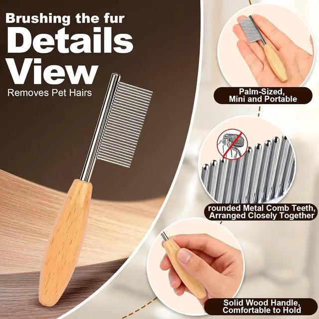 Alt view image 3 of 6 - HOP Small Dog Comb with Wooden Handle Metal Dog Eye Comb 4.17in/10.6cm | Pet Fine Tooth Flea Comb,Pet Grooming Tool for Dogs Cats Rabbits Guinea Pigs Gentle Remove Loose Hair Tangles Dirt Fleas