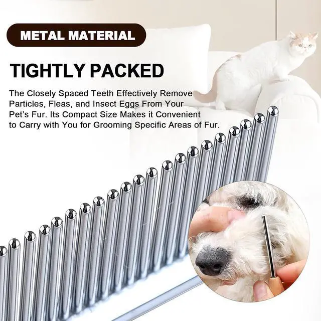 Alt view image 4 of 6 - HOP Small Dog Comb with Wooden Handle Metal Dog Eye Comb 4.17in/10.6cm | Pet Fine Tooth Flea Comb,Pet Grooming Tool for Dogs Cats Rabbits Guinea Pigs Gentle Remove Loose Hair Tangles Dirt Fleas
