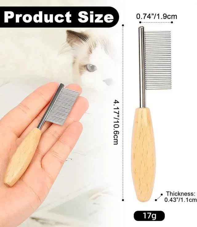 Alt view image 6 of 6 - HOP Small Dog Comb with Wooden Handle Metal Dog Eye Comb 4.17in/10.6cm | Pet Fine Tooth Flea Comb,Pet Grooming Tool for Dogs Cats Rabbits Guinea Pigs Gentle Remove Loose Hair Tangles Dirt Fleas