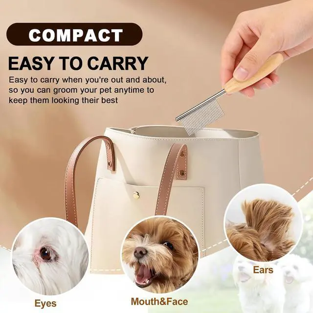 Alt view image 5 of 6 - HOP Small Dog Comb with Wooden Handle Metal Dog Eye Comb 4.17in/10.6cm | Pet Fine Tooth Flea Comb,Pet Grooming Tool for Dogs Cats Rabbits Guinea Pigs Gentle Remove Loose Hair Tangles Dirt Fleas
