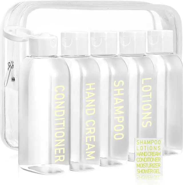 Main image of 5 Pack Travel Bottles for Toiletries, 3.4oz TSA Approved Travel Containers | Leak Proof Refillable Travel Accessories for Shampoo Conditioner, Plastic Travel Bottles with Toiletry Bag and Label