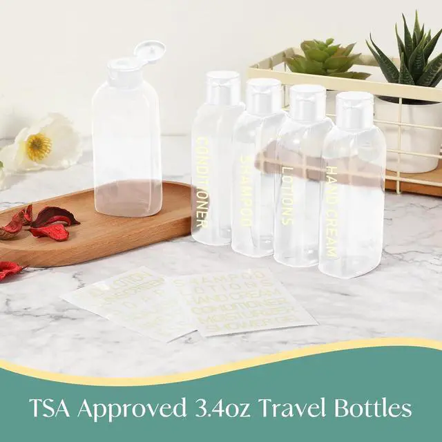 Alt view image 3 of 6 - 5 Pack Travel Bottles for Toiletries, 3.4oz TSA Approved Travel Containers | Leak Proof Refillable Travel Accessories for Shampoo Conditioner, Plastic Travel Bottles with Toiletry Bag and Label