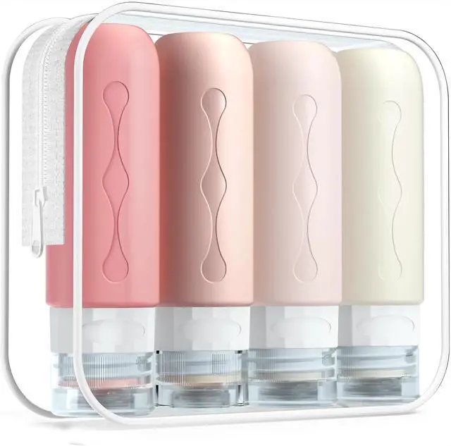 Main image of Gemice Travel Bottles for Toiletries, Tsa Approved Travel 3oz Size Containers with Clear Bag, BPA Free Leak Proof Travel Tubs Refillable Liquid Travel Accessories for Cometic Shampoo Lotion (4 Pack)