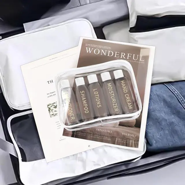 Alt view image 6 of 6 - 5 Pack Travel Bottles for Toiletries, 3.4oz TSA Approved Travel Containers | Leak Proof Refillable Travel Accessories for Shampoo Conditioner, Plastic Travel Bottles with Toiletry Bag and Label