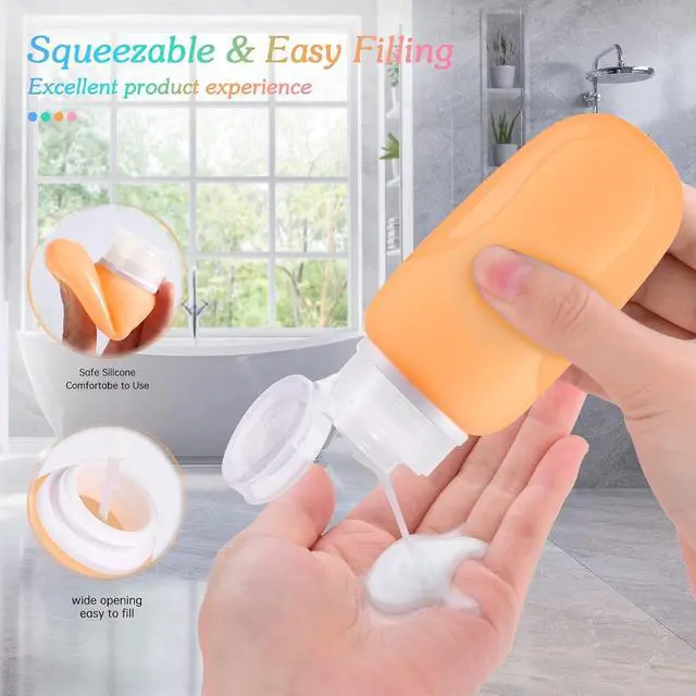 Alt view image 4 of 7 - Morfone Travel Bottles 4Pack Leak Proof Silicone, Refillable for Toiletries | BPA-free & odorless | Wide mouth for easy filling | For shampoo, lotion & more | Cruise & flight essential