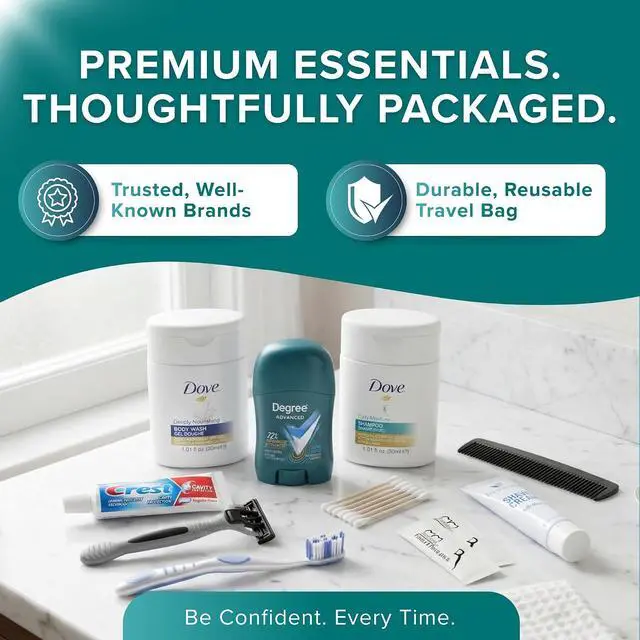 Alt view image 3 of 7 - 12-Piece Mens Travel Toiletry Kit Premium Brand-Name Travel Toiletries | TSA Approved Travel Essentials with Shampoo, Body Wash, Shaving Cream, Deodorant & Oral Care in Clear Bag