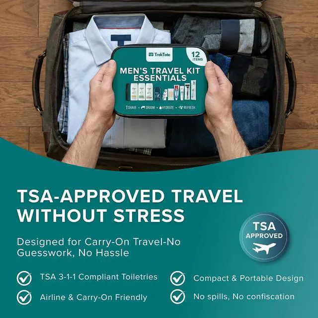 Alt view image 5 of 7 - 12-Piece Mens Travel Toiletry Kit Premium Brand-Name Travel Toiletries | TSA Approved Travel Essentials with Shampoo, Body Wash, Shaving Cream, Deodorant & Oral Care in Clear Bag