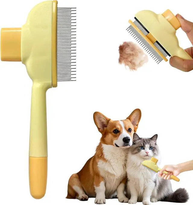 Main image of Cat Hair Brush & Dog Brush, Deshedding Brush for Long or Short Haired Pets, Removes Loose Fur, Durable Stainless Steel & ABS Design (yellow)