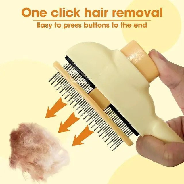Alt view image 2 of 7 - Cat Hair Brush & Dog Brush, Deshedding Brush for Long or Short Haired Pets, Removes Loose Fur, Durable Stainless Steel & ABS Design (yellow)