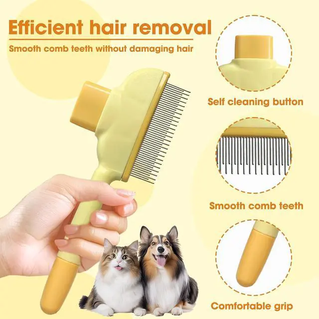 Alt view image 3 of 7 - Cat Hair Brush & Dog Brush, Deshedding Brush for Long or Short Haired Pets, Removes Loose Fur, Durable Stainless Steel & ABS Design (yellow)