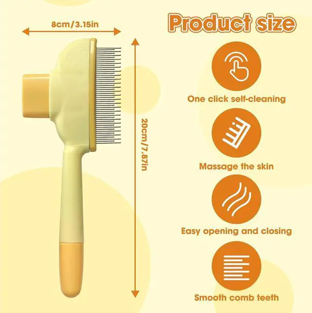 Alt view image 5 of 7 - Cat Hair Brush & Dog Brush, Deshedding Brush for Long or Short Haired Pets, Removes Loose Fur, Durable Stainless Steel & ABS Design (yellow)